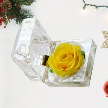 1шт Консервированная Цветочная Роза с Коробкой для Подарка Маме Жене на Годовщину Дня Матери (Желтый) Медведь