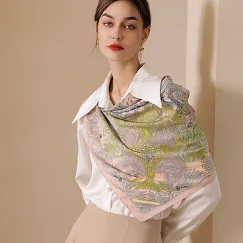 2022 новая печать большой квадратный шарф женский французский ретро моделирование шелковый шарф модное украшение 90*90см