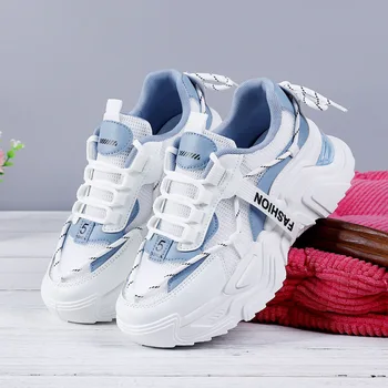 2023 Новая женская спортивная обувь из сетчатого материала, модная дышащая обувь на платформе, женская повседневная вулканизированная обувь на шнуровке кроссовки женские