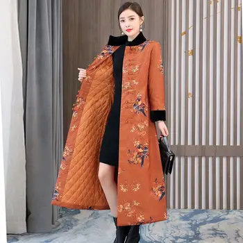2024 женское винтажное платье в национальном стиле, осенне-зимняя одежда, хлопковая и утолщенная куртка cheongsam в китайском стиле, cheongsam