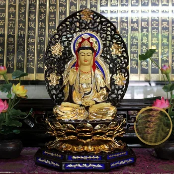 49 см большая буддийская высококачественная статуя святого покровителя ДОМА Бог золотой позолоты Авалокитешвара Гуаньинь статуя будды эффективный Талисман