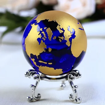 6 см Сине-золотая хрустальная модель Земли, стеклянный глобус Фэн-шуй, Хрустальный шар, украшения в виде сферы, Статуэтка, Аксессуары для украшения дома, Подарки