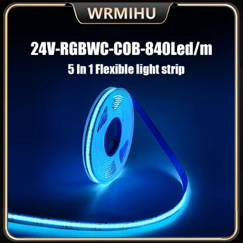 DC24V 5в1 840 светодиодов/м RGBWC/CCT Высокой Плотности Без Бликов Темная Зона Умная Декоративная Атмосфера COB Strip Light WIFI Tuya APP control