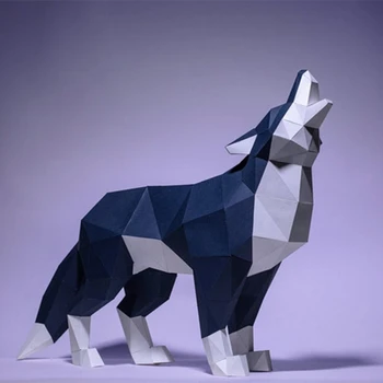 DIY Wolf Paper Craft Низкополигональная 3D бумажная модель Модель скульптуры волка Подарочные игрушки для взрослых Реквизит для фотосъемки Ручной работы Игрушки-головоломки