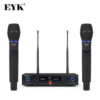 EYK E200 Беспроводная Микрофонная Система Фиксированной Частоты UHF Двухканальный Профессиональный Металлический Ручной Микрофон для Караоке-Вечеринки