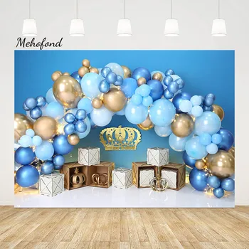 Mehofond Фон в виде короны для Маленького принца, Синий Золотой фон для фотосъемки Мальчика на день рождения, праздничный торт, декор для фотостудии