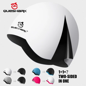 QUESHARK Женская Мужская Силиконовая Водонепроницаемая Бесшовная 3D Эластичная шапочка для плавания для дайвинга 2 цвета На 1 Шапочку для защиты волос