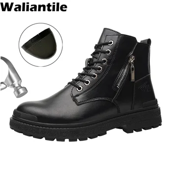 Waliantile/ Мужские Защитные ботинки в стиле Ретро, Устойчивые К Ударам, Строительная Рабочая Обувь, Мужские Ботинки Со Стальным Носком, Противоударные, Неразрушаемые