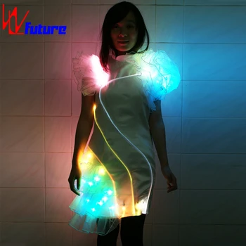 WL-042 Полноцветное Светодиодное и Волоконно-оптическое световое платье, Светодиодная Легкая юбка, Светодиодные Танцевальные Костюмы, одежда для выступлений, платья для девочек, рейв-одежда