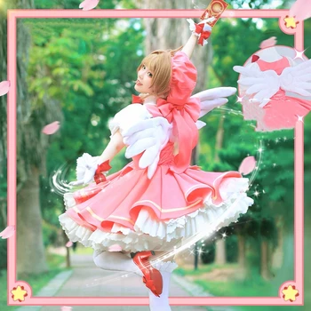 Аниме Cardcaptor Sakura Киномото Сакура Битва Розовое Платье Милая Униформа Ролевая Игра Косплей Костюм На Хэллоуин Для Женщин Бесплатная Доставка