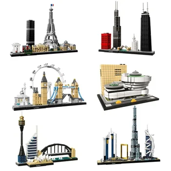 Архитектура Париж Дубай Лондон Сидней Чикаго Шанхай Набор строительных блоков Кирпичи Классическая модель города Детские игрушки в подарок для детей