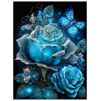 Бабочка Роза Diy 5D Алмазная картина синий цветок Полнокруглая Алмазная Вышивка Крестиком Алмазная мозаика фантазийный Декор стен