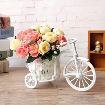 Белая велосипедная декоративная корзина для цветов Свадебное украшение Пластиковый дизайн трехколесного велосипеда Корзина для хранения цветочного горшка горшок для украшения вечеринки