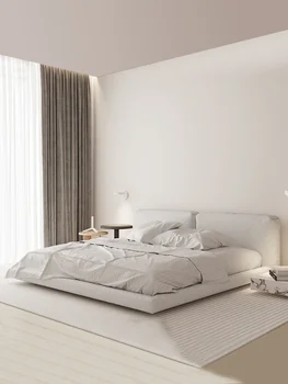 Белая хлопчатобумажная льняная кровать из ткани без стирки простая главная спальня легкая роскошная технологическая ткань пуховая кровать