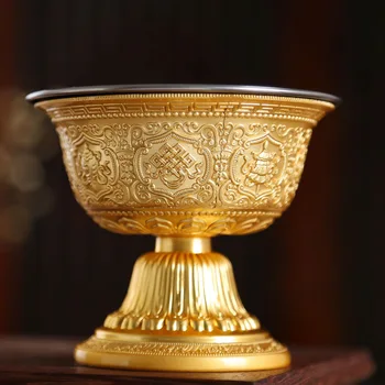 Благоприятная позолоченная Чаша Будды для питья, двухслойная чаша для святой воды из серебряно-цинкового сплава, буддийская чаша, подарок для дома, декоративная, 90 мл