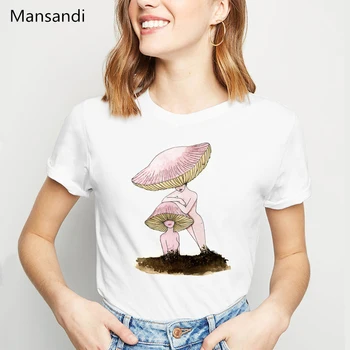 винтажная женская футболка с принтом розовых грибов для девочек, забавные футболки, женская эстетическая одежда, футболки tumblr, женская футболка
