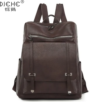 Винтажные школьные сумки, высококачественный кожаный рюкзак, женские сумки через плечо, дорожный рюкзак большой емкости для девочек, рюкзак Mochila