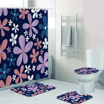 Винтажный ретро весенний набор занавесок для душа с цветами маргаритки и лаванды в цветочек для ванной комнаты, аксессуары для декора туалета, коврики для ванны Blossom