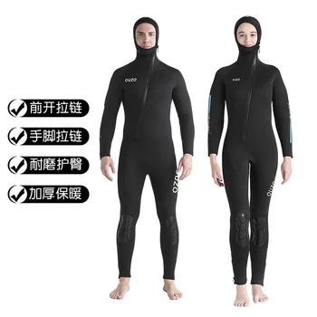 водолазный костюм 5 мм, мужской цельный со шляпой, утолщенный теплый водолазный костюм, зимний купальник, костюм для серфинга, костюм для подводного плавания