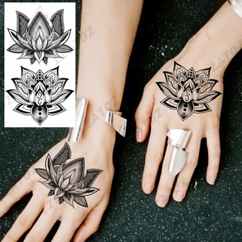 Временные татуировки в виде Цветка Лотоса своими руками для женщин и взрослых, реалистичная подвеска с перекрестным якорем, поддельные Татуировки, наклейка для татуировки с переносом воды вручную