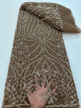 Высококачественное роскошное тюлевое кружево в африканском стиле, расшитое бисером, высококачественная сетчатая кружевная ткань для свадебного платья Rf
