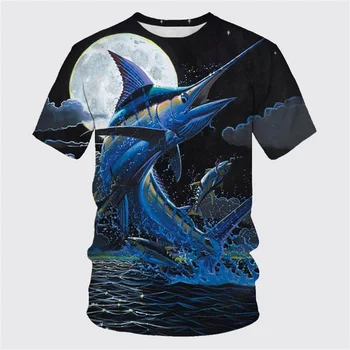 Горячая распродажа, футболка для морской рыбалки с 3D принтом рыбалки, летняя мужская футболка в стиле ретро с короткими рукавами, повседневная удобная футболка с круглым вырезом