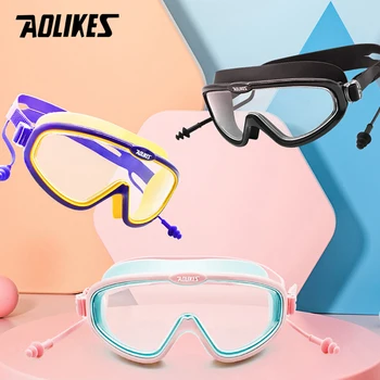 Детские очки для плавания AOLIKES Для мальчиков и девочек с большой оправой, противотуманные Детские маски для бассейна, очки для плавания в воде, Силиконовые очки для дайвинга