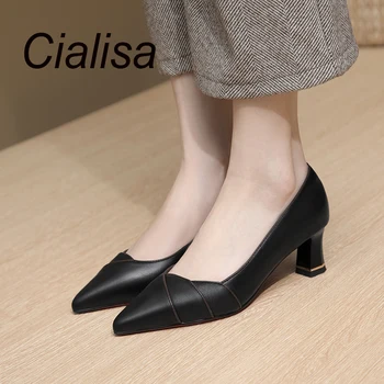 Женская обувь Cialisa, Весна 2023, Элегантные офисные женские туфли-лодочки с острым носком, Обувь ручной работы из натуральной кожи на высоком каблуке, Большие размеры 42