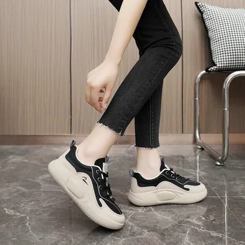 Женские кроссовки На платформе 2023, Модная Повседневная обувь на плоской подошве Со шнуровкой, Кожаные Оксфорды, Комфортная Женская Вулканизированная обувь Zapatillas Mujer