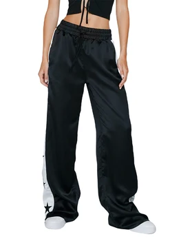 Женские повседневные эластичные брюки с принтом в виде звезды сбоку, удобные штаны для бега трусцой с карманами