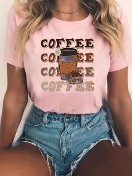 Женские футболки с принтом, женская модная одежда, кофейная любовь, тренд 90-х, графическая футболка, повседневная женская футболка с коротким рукавом