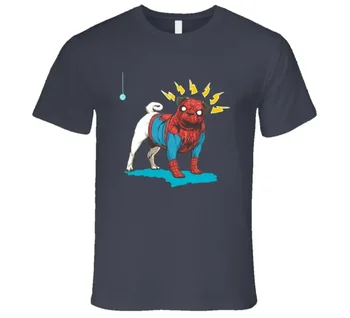Забавная футболка с супергероем пауком-мопсом из 100% хлопка с круглым вырезом, летняя повседневная мужская футболка с коротким рукавом, размер S-3XL