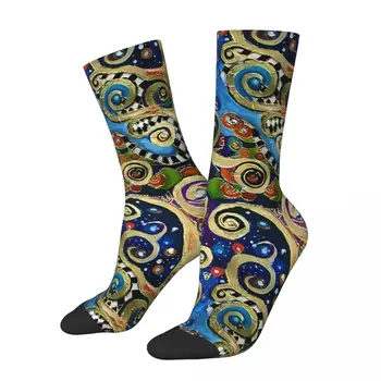 Забавный Сумасшедший Носок для Мужчин The Changing Seasons Harajuku Gustav Klimt Patting Art Счастливый Дышащий Мужской Экипажный Носок С Принтом