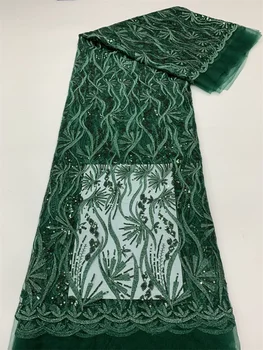 Зеленая ткань, кружевная ткань в африканском стиле, Высококачественная кружевная вышивка для пошива одежды, ткань с нигерийскими блестками, 5 ярдов