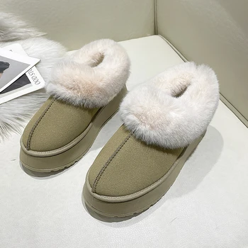 Зимние женские короткие плюшевые теплые зимние ботинки Повседневная обувь на плоской подошве из замши и меха 