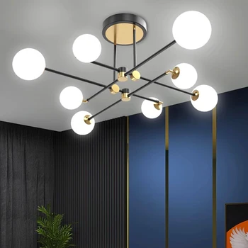 Золотой и черный потолочный светильник с акриловым шаром, винтажный промышленный светильник, декор в виде ветки, кухня, гостиная в отеле, домашнее освещение