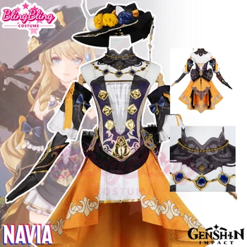 Игровой костюм Genshin Impact Navia для косплея Униформа Genshin Fontaine Шляпа Серьги Navia Костюм на Хэллоуин для женщин