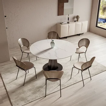 Каменный стол в 2022 году, новая семейная небольшая квартира, простая роскошная гостиная, многофункциональный вращающийся телескопический круглый стол
