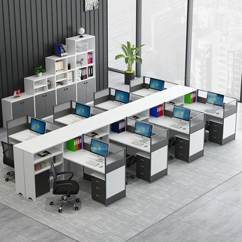 Комбинированная перегородка из офисного стола и стула, экран на 8 персон, офисный стол, сиденье для карточки сотрудника, рабочее место, финансовый офис