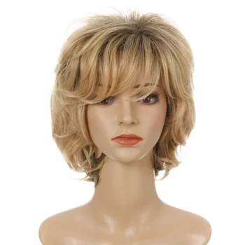 Короткие светлые парики из синтетических волос с зачесанной набок челкой для женщин Женская стрижка Пышный прямой натуральный парик