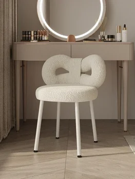 Косметический стул в кремовом стиле, современный минималистичный туалетный стул для спальни с бантом из овечьей шерсти
