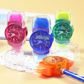 Креативные наручные часы, моделирующая точилка для карандашей 3 В 1, точилка для карандашей с ластиком и кисточкой, школьные канцелярские принадлежности