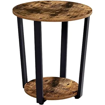 Круглый приставной столик из дерева EKNITEY диаметром 19,7 дюйма. Приставной столик с местом для хранения, маленький столик с прочным металлическим каркасом для гостиной и спальни