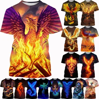 Летняя Новая футболка с 3D-принтом Fire Phoenix, модное животное, Птица, с короткими рукавами, Персонализированный унисекс, крутой повседневный короткий рукав