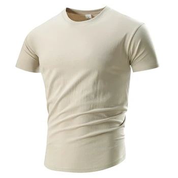 Летняя хлопчатобумажная футболка Мужская С коротким рукавом и круглым вырезом, однотонные топы и тройники, Мужская Повседневная футболка, Дышащие уличные футболки, Плюс Размер 6XL