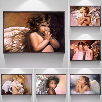 Маленький Ангелочек с крыльями, плакаты с персонажем Купидона, печать на холсте, Кавайные настенные рисунки для детской комнаты, домашний декор