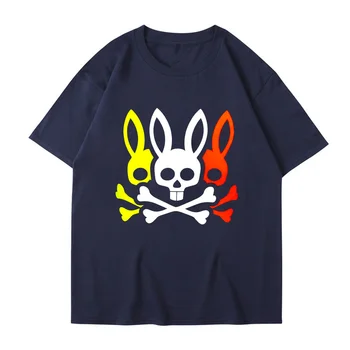 Мужская футболка с коротким рукавом, Новая летняя хлопковая мода с черепом и головой кролика, повседневный тренд, хип-хоп, Спортивный свободный топ с принтом