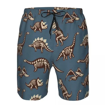 Мужские пляжные короткие шорты для плавания, мультяшные ископаемые динозавры, спортивные шорты для серфинга, купальники