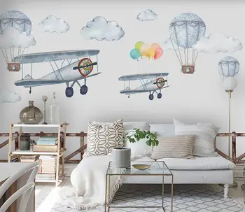 Настроить фото Бесшовные обои Рисованный мультфильм самолет воздушный шар детская комната фон стены обои для рабочего стола домашний декор