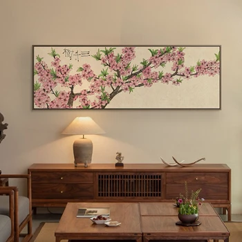 Новая китайская художественная роспись в виде цветка персика, Настенная роспись в гостиной, Плакат, украшение стен, Картина, украшение дома